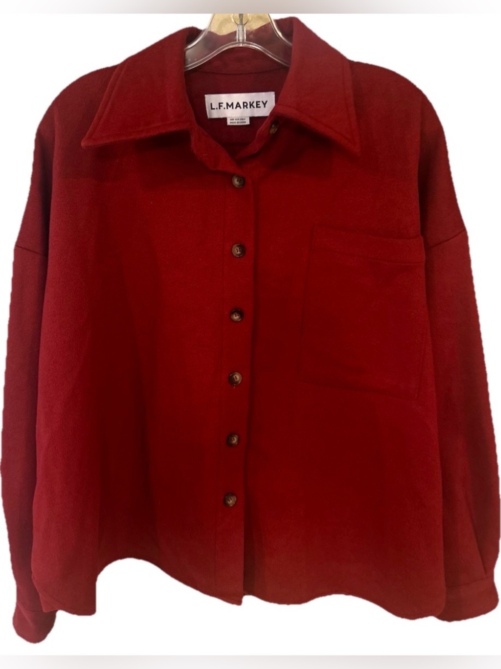 L.F. Markey Deep Red 100% Wool Overshirt One Size